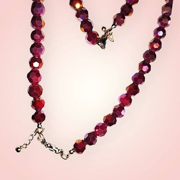 Hand Crafted Ruby‎ Faceted Crystal Cut Glass Beads Necklace Bracelet Gold Clasp - Picture 2 of 5
